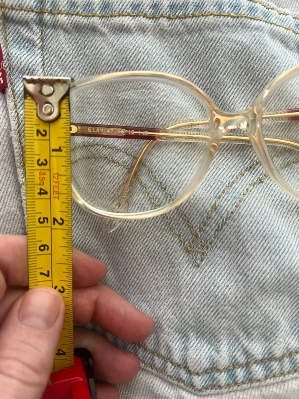 Vintage 80s big Clear & Gold Eyeglasses with Red Accents